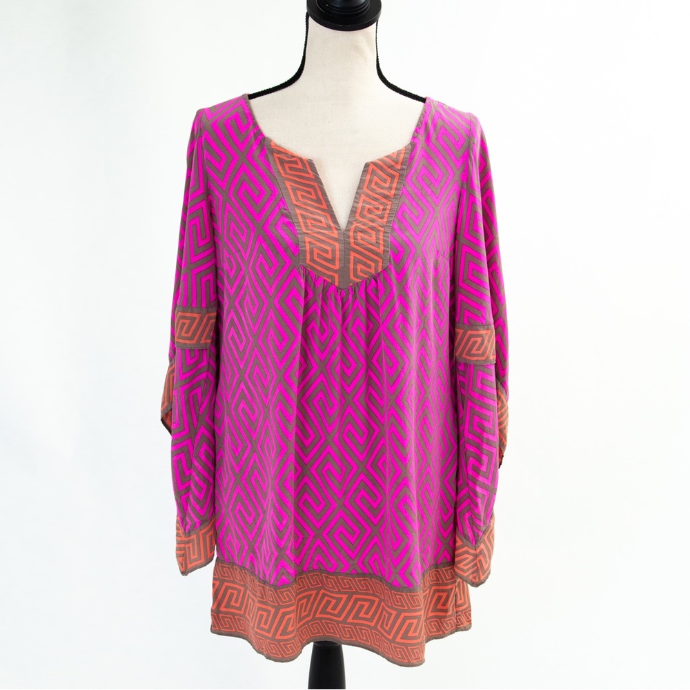 Alice & Trixie 100% silk boho 60s vibe geometric patterned micro mini dress M